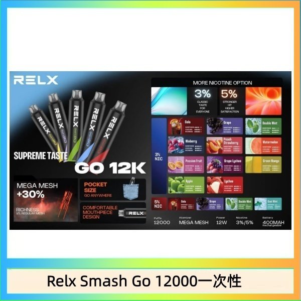 Relx Smash Go 12000一次性 Relx Smash Go 12000 Puffs 一次性電子煙拋棄式12W輸出